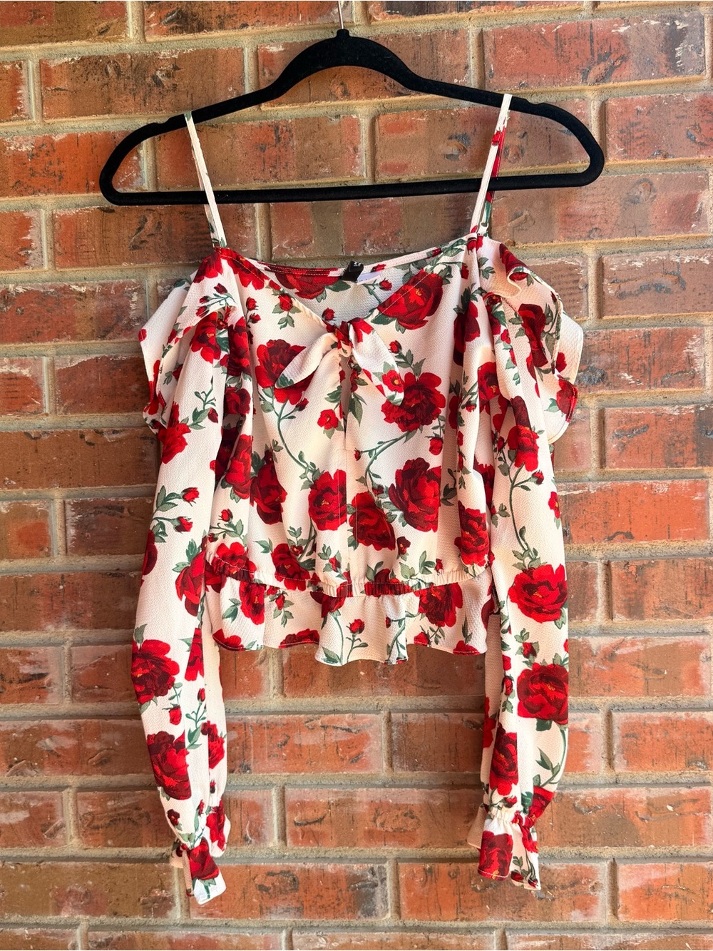 Floral Cold Shoulder Red Rose Print Women's Top